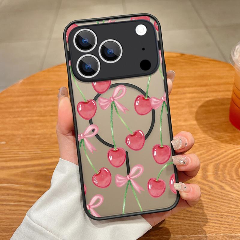 Cartoon Cherry Fruits Case For iPhone 17 Pro Max Case iPhone 16 15 14 13 Pro Max 17E Magnetic For Magsafe Thin Ring Hybrid TPU+PC Matte Cover