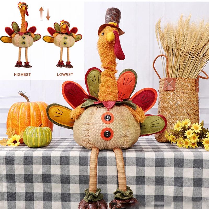 Thanksgiving Retractable Turkey Plush Doll Decor Festival Gift Ornament Room