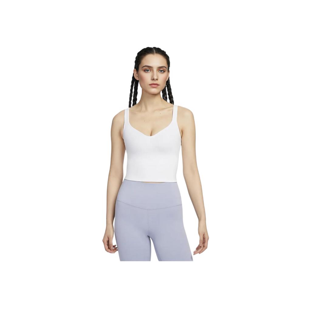 Nike Alate Trace Medium Support Stretch Moisture Wicking Comfortable Sports Tank Top Women Tops White Light-Purple Cool-Gray FN0544-100