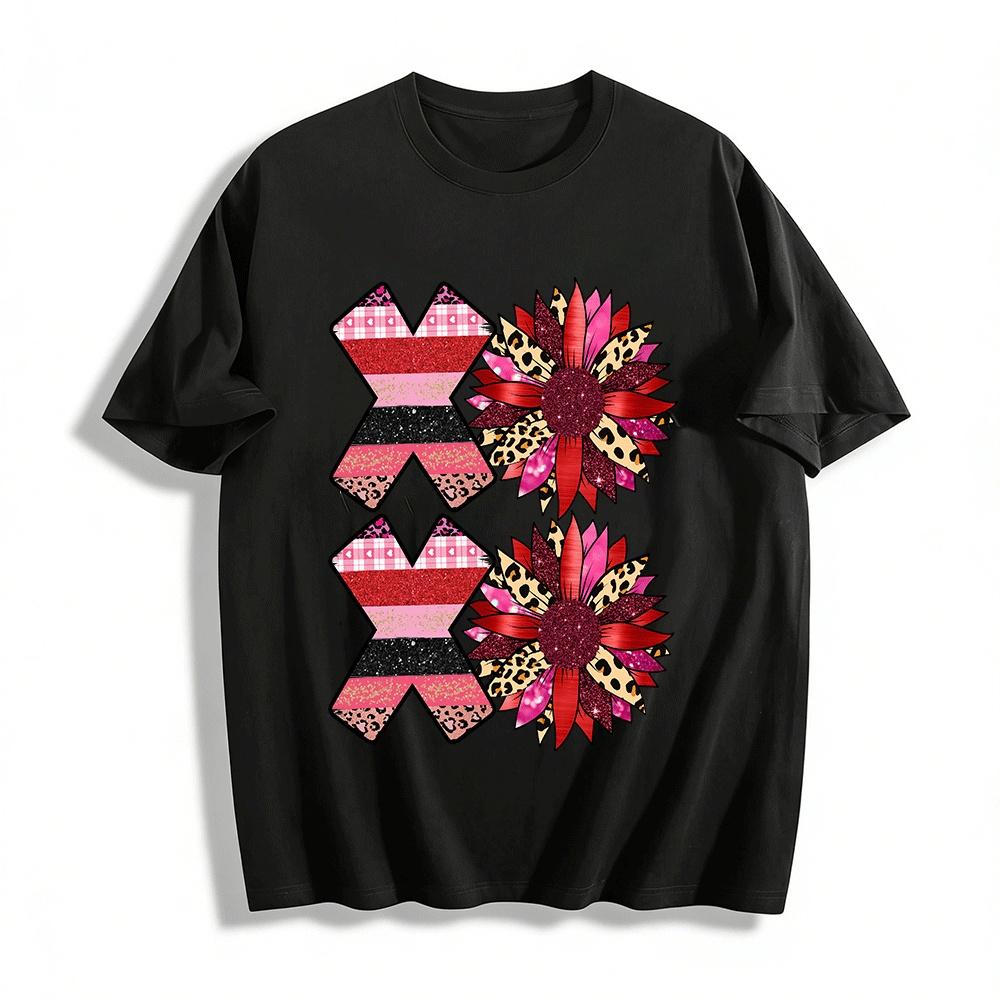 

Retro X-Pattern Floral Print Casual Top For Women Pure cotton T-shirt XXS