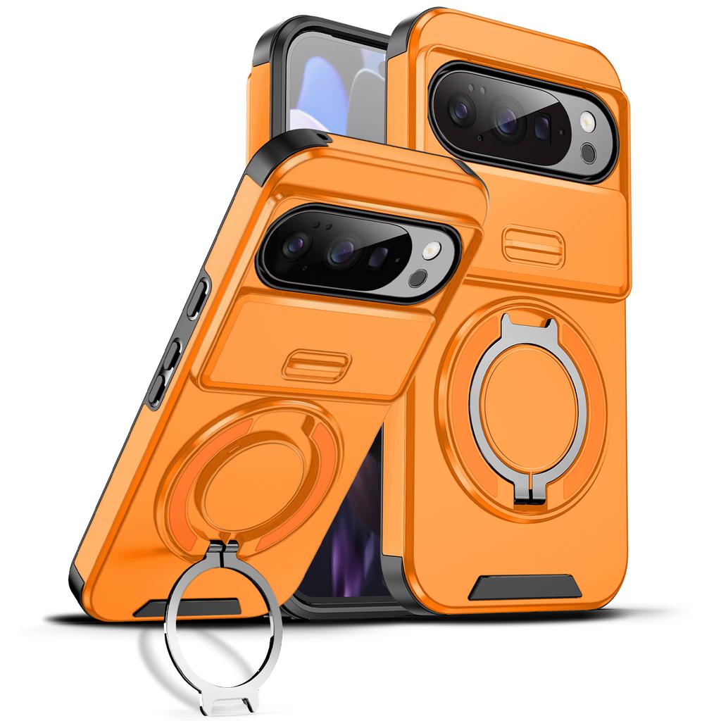 Luxury Hard Shockproof Armor Rotate Ring Bracket Phone Case For Google Pixel 10 9 8 7 Pro XL 8A 9A Push Window Proteciton Cover