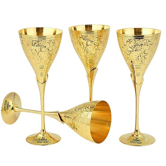 Brass Wine Glasses, Champagne Flutes, Diwali, Wedding Anniversary Gift for Couple Marriage, Corporate Clients Set of 4 Margarita Design