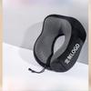 Hooded U-Shaped Memory Foam Travel Pillow, Silver Fox Velvet & Magnetic Cloth, Washable & Customizable Logo.