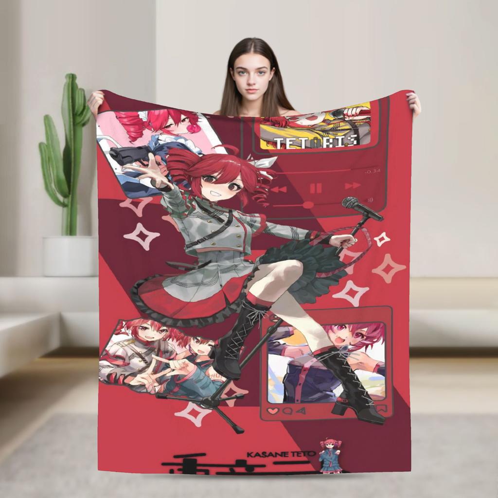 Kasane Teto Blanket Anime Vtuber Plush Novelty Soft Throw Blanket for Bedspread Textile Decor