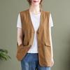 Women's Cotton-Linen Vest Spring and Summer V-Neck Loose Cardigan Vest Top