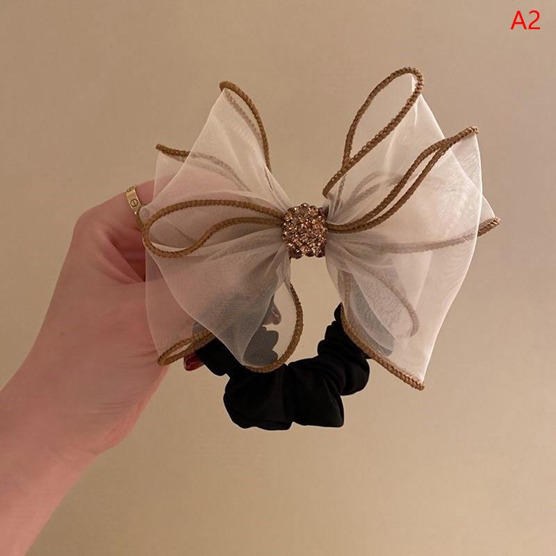 Mesh Bow Hair Ring Net Red 2022 New All-Match Simple Ins Temperament Ball Head Czech Drill Head Rope