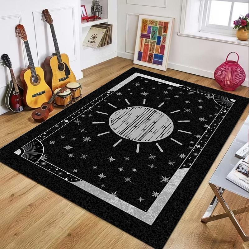 Mystic Celestial Area Rug Black Celestial Starburst Design Large Non-Slip Soft Floor Mat Carpet Doormat for Living Room Bedroom
