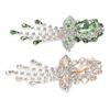 2pcs Wedding Bouquet Brooches Pin Flower Shape Grass Green Champagne Shine Crystal Rhinestone