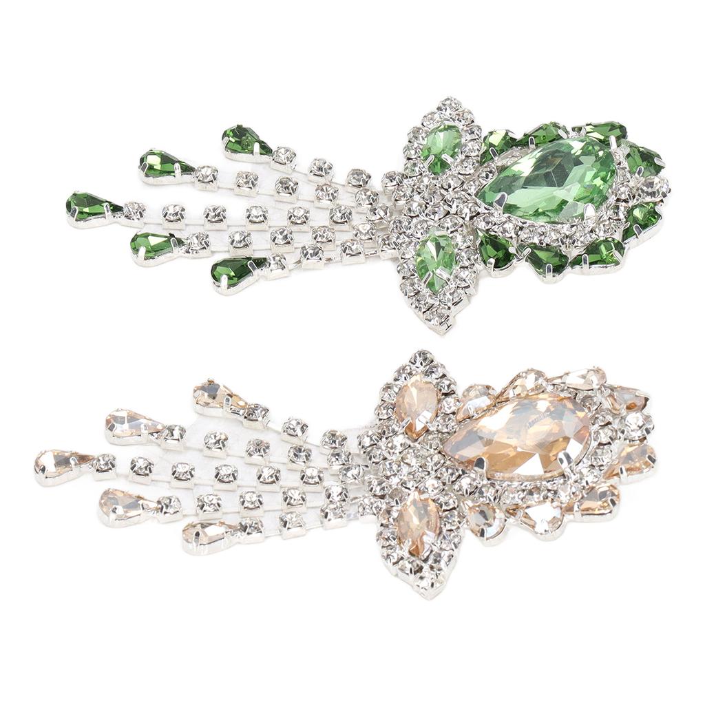 2pcs Wedding Bouquet Brooches Pin Flower Shape Grass Green Champagne Shine Crystal Rhinestone