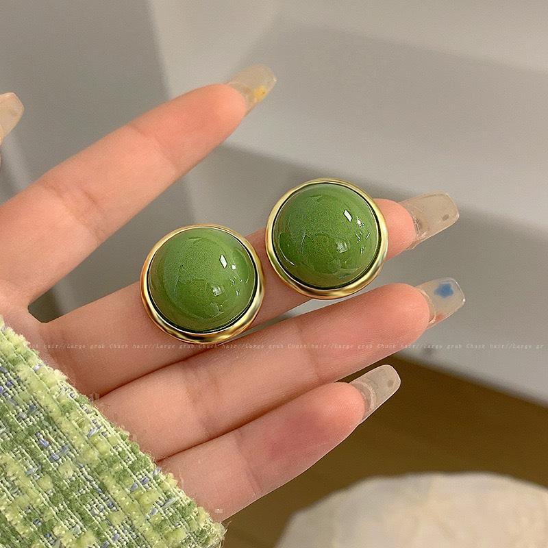 

Korean Exquisite Mustard Green Geometric Circular Silver-plated Needle Stud Earrings for Women Designer Piercing Jewelry Gifts