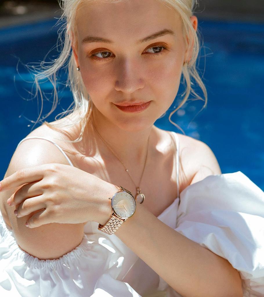 Authorized Dealer Olivia Burton Watch Ladies 24000139 Signature Radiant Sun Dub Gray Rose Gold Radial Ombre Rose Gold Bracelet 35mm [OLIVIA BURTON] &