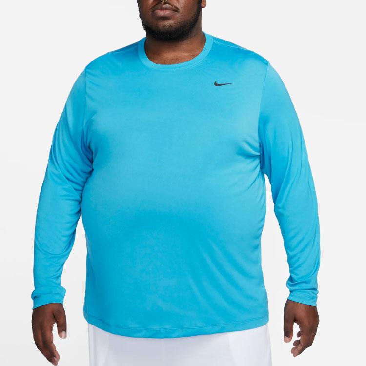 Nike Dri-FIT Legend Solid Logo Round Neck Loose Fit Long Sleeve T-Shirt Men Tops Laser-Blue DX0993-446