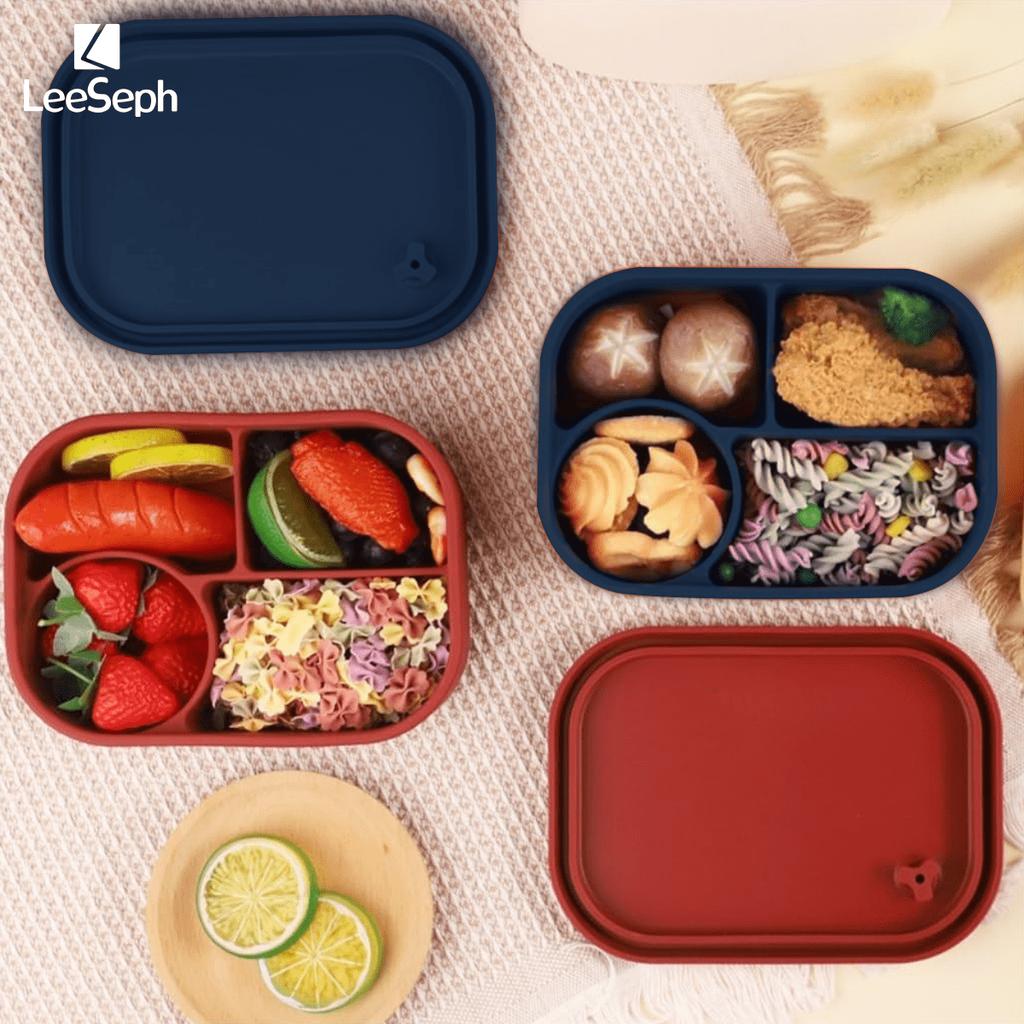 Leeseph Bento Box Lunch Box Portable Silicone lunch Box with 4 Compartment, Reusable Microwave Oven Heating Lunch Box, Best Gift