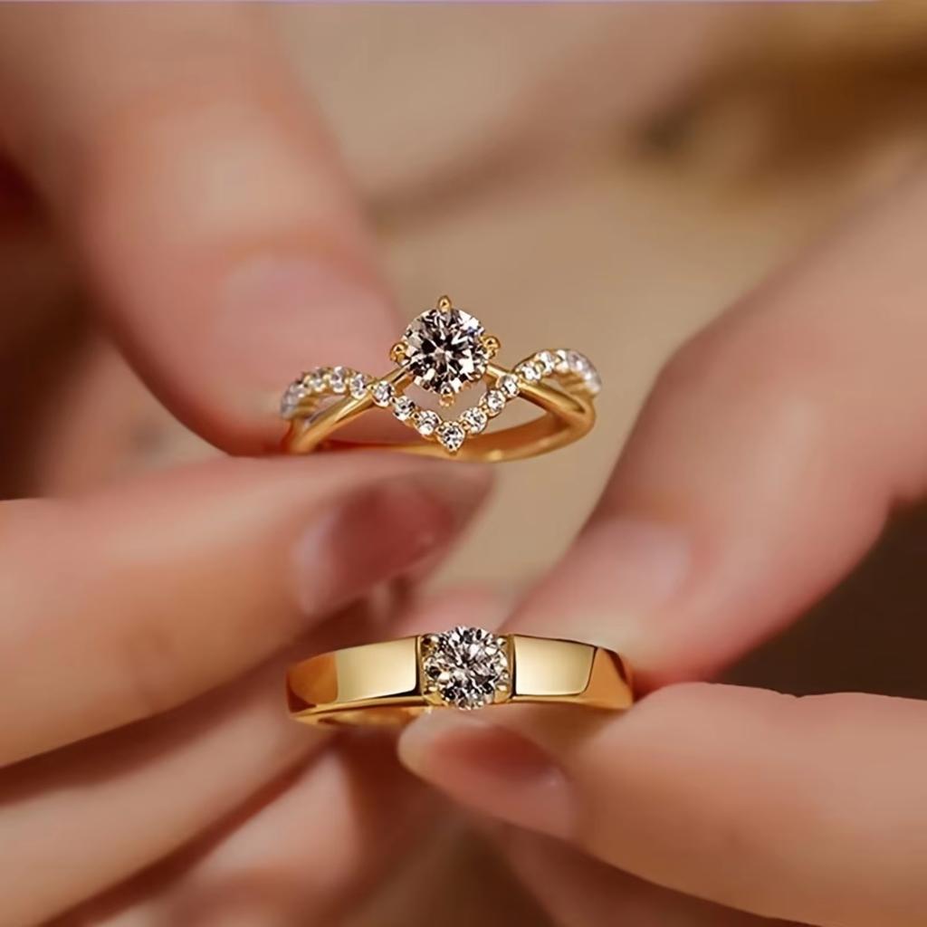 Adjustable Couple Wedding Ring Set Elegant Shining Engagement Rings for Daily Wear and Special Occasions