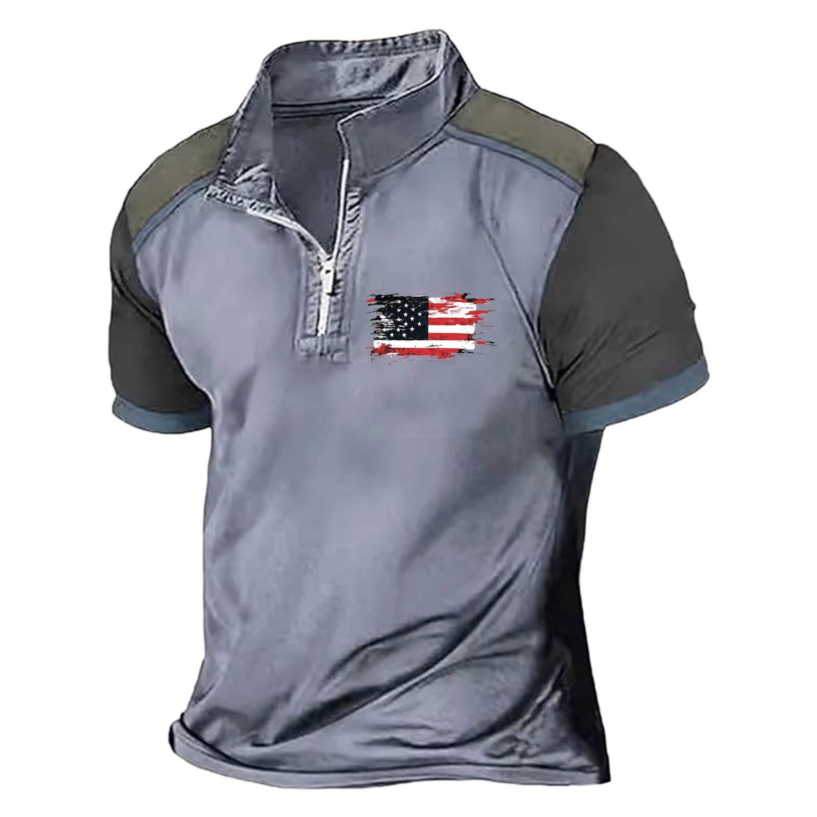 

Летняя новинка для мужчин, повседневная рубашка с воротником-стойкой и короткими рукавами, подходящая по цвету, с полумолнией M