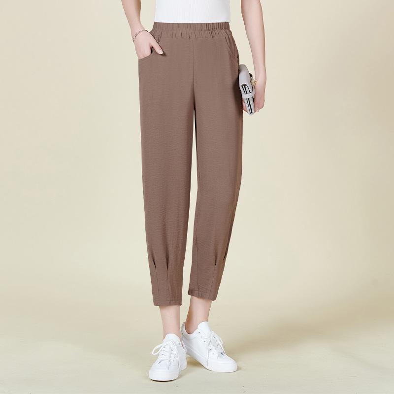 

Mom s New Summer Cotton Linen Loose-Fit Cropped Pants for Middle-aged & Elderly Women 4XL (145-160 jin) хакі/сірий колір