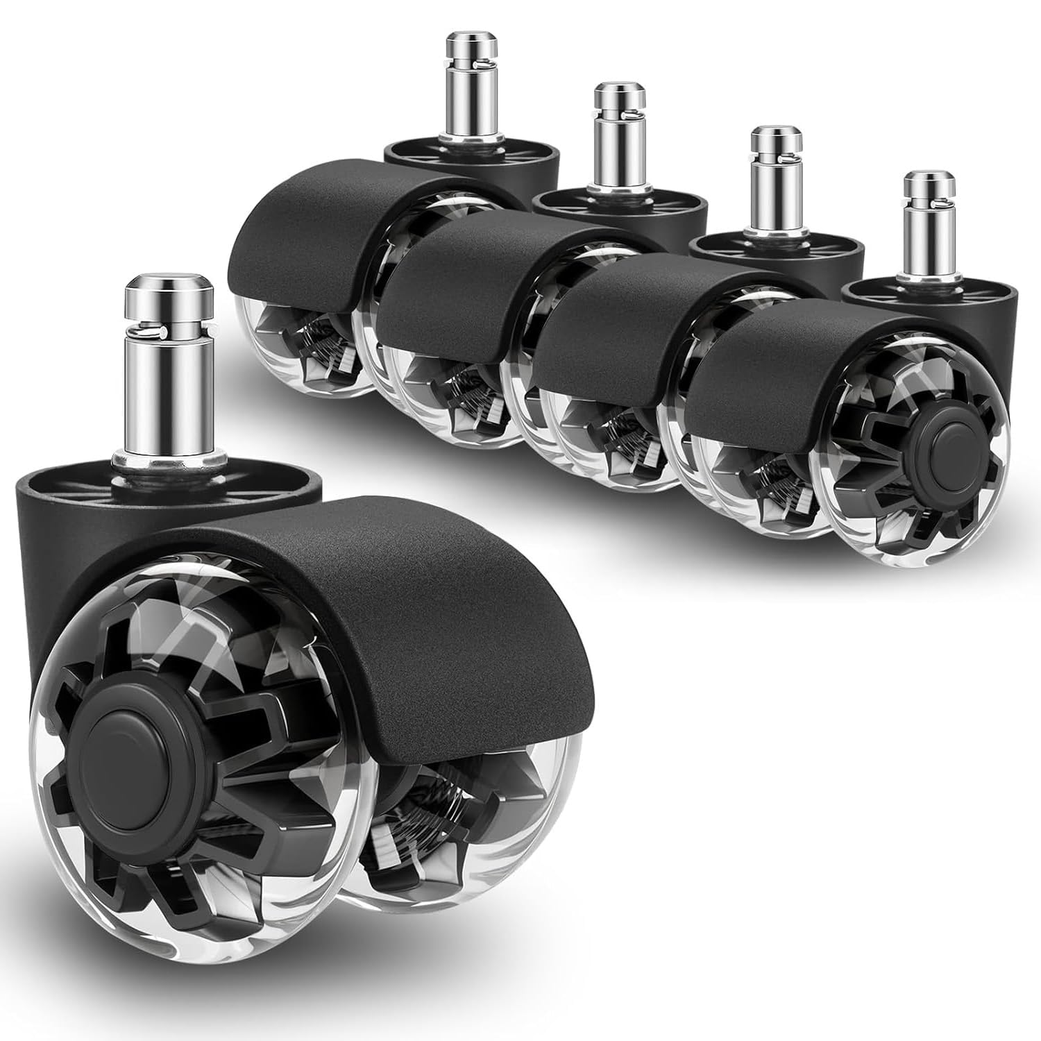 

Office Chair Replacement Urethane Casters x High 90kg Load Capacity per Quiet Replacement for Office Chairs and Desk Black Casters, (11mm 22mm), чорний