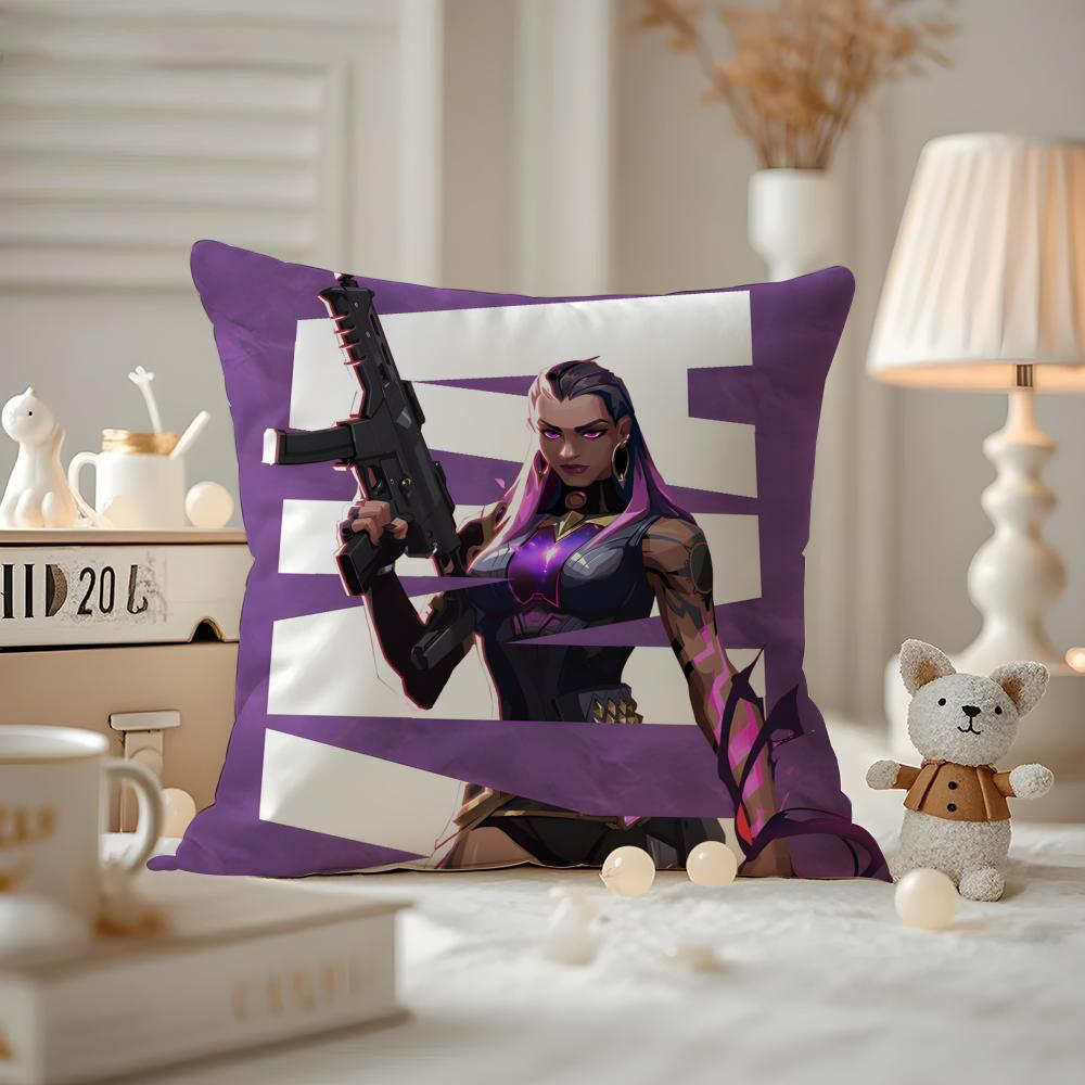 HOT Game VVALORANT Cushion Cover Antidustmite Pillowcase Invisible Zipper Silky Short Plush Sofa Cushion Cover