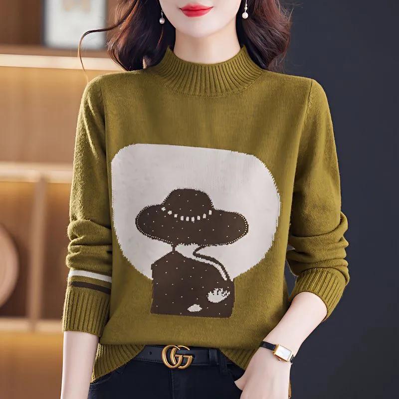 Autumn and Winter Women's Outer Sweater New Style Pullover Loose Half Turtleneck Knitted Top Thickened Bottoming Shirt