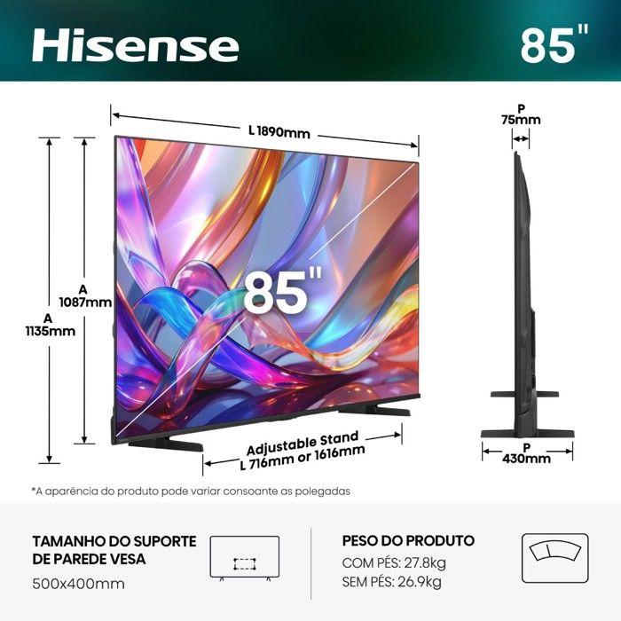 TV Hisense 85E7S (2026) 85" VA QLED 4K UHD Noire