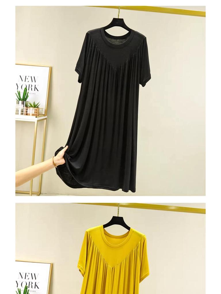 Women's Plus Size A-line Loose Modal Summer Dress with Pleated Hem