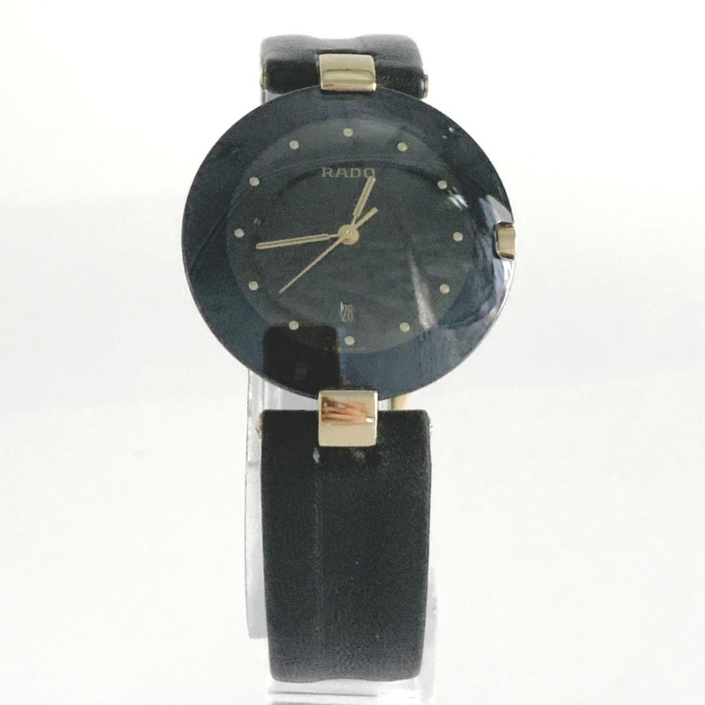 Working Good RADO 129.4075.4N 32796764 Quartz QZ Coupole Sapphire Crystal Men's Watch Gold Black Dial Date Genuine Buckle WATER SEALED 3-Hand
