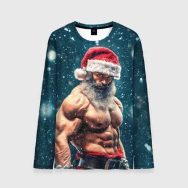 Men's Long Sleeved T-shirt Creative Santa Claus 3D Digital Printing Comfortable Plus Size Personalized Fashion Autumn Winter Long Sleeved T-shirt