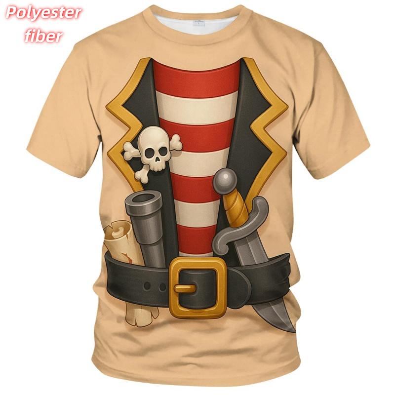 

3D Printed Cosplay T-Shirt for Men Fake Set Pirate Pattern Tees Summer Street Casual Short Sleeve Tops Loose Round Neck T Shirts XXS
