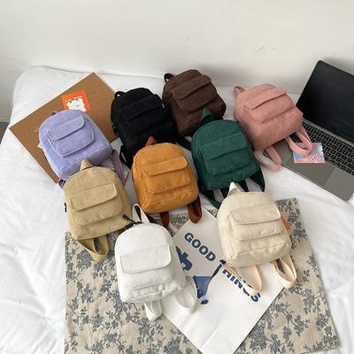 Corduroy Small Backpack Solid Color Casual Fashion Student School Bags Books Pencils Stationery Organizer Bags for Kids