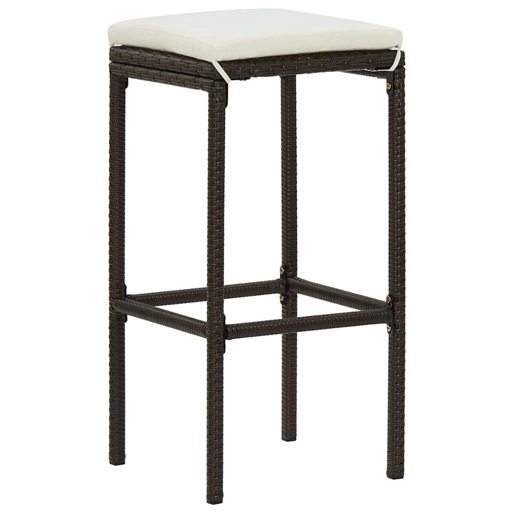 Bar Stool with Cushion 2 pcs Brown Poly Rattan
