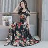 180g Korean Printed Ice Silk Dress, Round Neck, Medium-Length, Plus Size, Summer Skirt for Middle-Aged Women