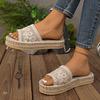 Fashion Ladies' Lace Linen Slippers Women's Sexy Grass Woven Slides Outdoor Light Comfortable Sweet Mesh Handmade Shoes Home EVA Sandals