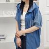 New ArrivalS Open Run Women S Denim Hooded Stripe caSual Short Sleeve Shirt