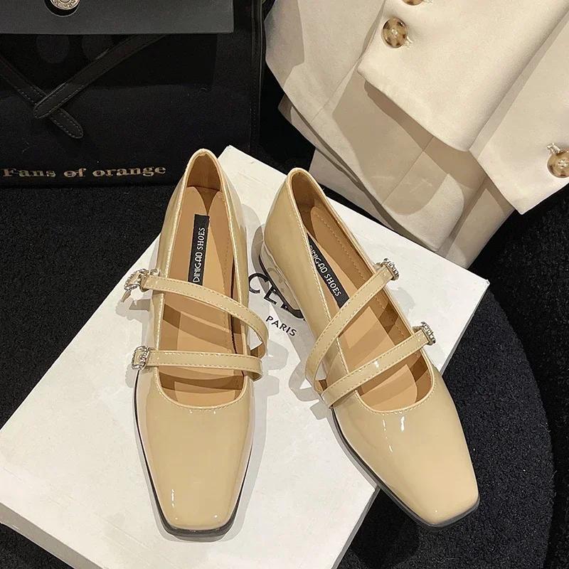 

Весна-Осень Серебряные Французские Туфли с Квадратным Носком Женские Элегантные Туфли Мэри Джейн с Двойной Пряжкой Ремешок Туфли Ретро Туфли-Лодочки 35 абрикосовый
