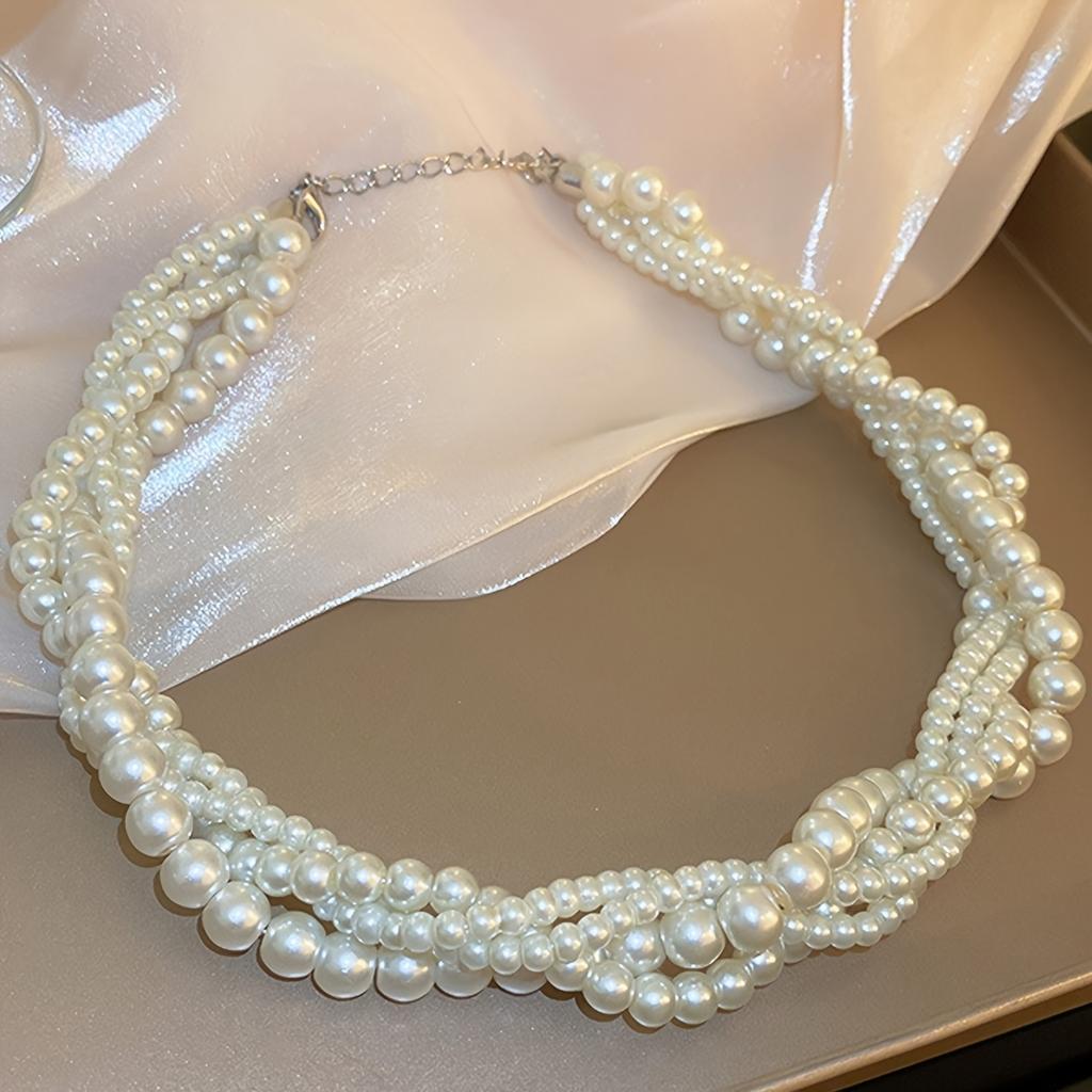 Vintage Handmade Baroque Faux Pearl Necklace Clavicle Chain Accessories For Women