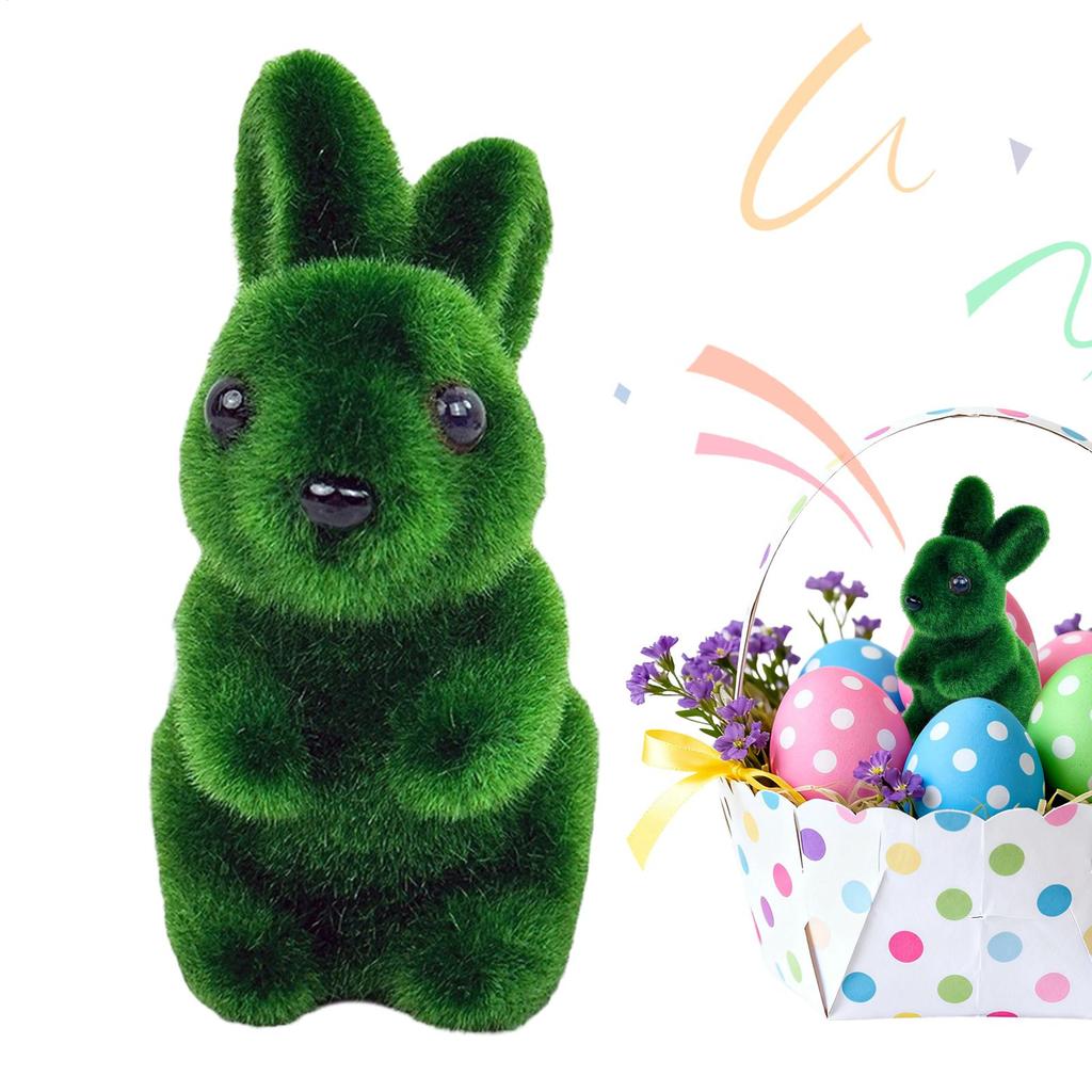 Artificial Moss Easter Bunny Ornament Realistic Flock Green Rabbit Faux Greenery Home Holiday Party Spring Decor Ornament