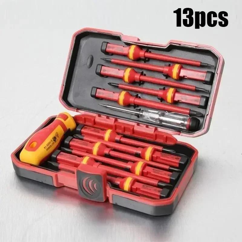 8/13pcs Electrician Repair Tools Kit 1000V Changeable Insulated Screwdrivers Set with Magnetic Slotted Bits