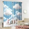 2pcs, 2D FLAT PRINTING Curtains (Without Rod) Cloudy Dreamscape Chic Light Filtering Curtains Polyester Easy Install Curtains