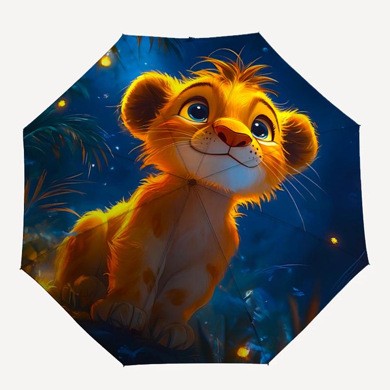 1pc Adorable Lion Simba Automatic Open/CloseUmbrella-CuteUmbrella with Cute Design, Portable 3-Fold Compact Umbrella for Men & Women, Valent