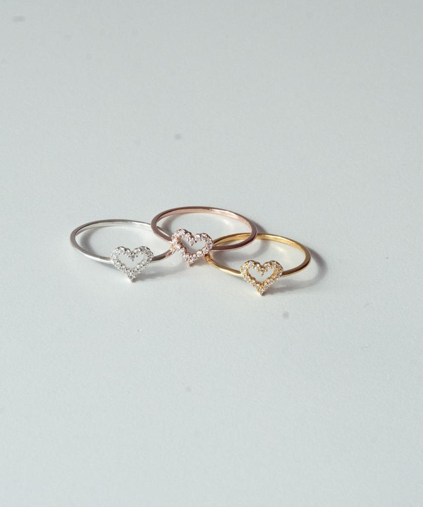 Alleun Silver 925 Heart Cubic Silver Ring Simple