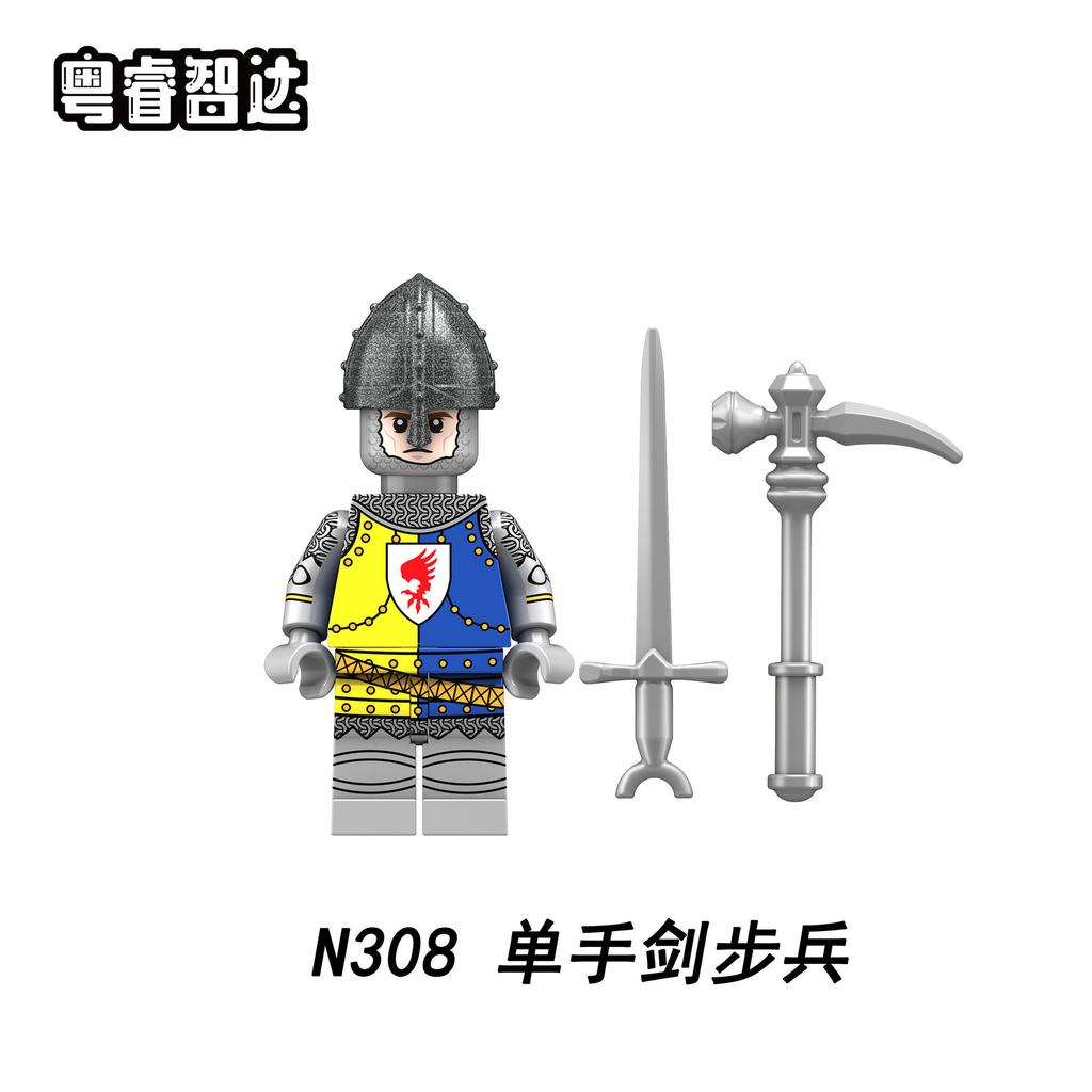 N301-308 War Of The Roses Medieval Soldier Soldier With Weapon Assembly Building Block Doll Toy Bag