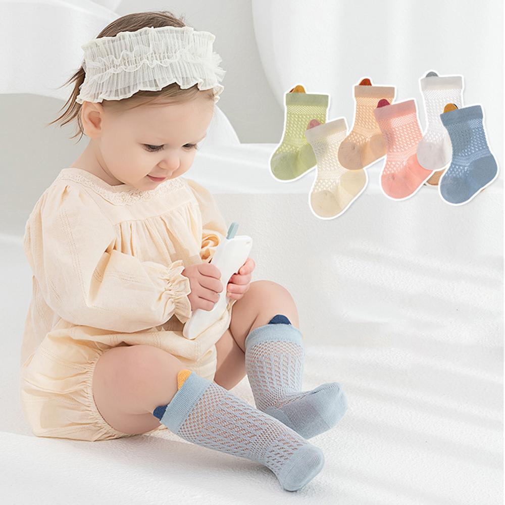Seamless Mesh Baby Socks Thin Breathable Cotton Newborn Socks Cute Solid Color Ear Toddler Socks