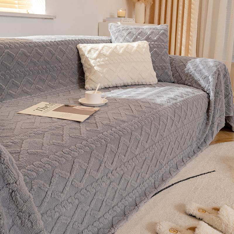 Faux Cashmere Sofa Blanket Cover Nordic Style Knit Plaid Throw Tassels Bedspread Golden Blanket for Spring Two-seat Sofa