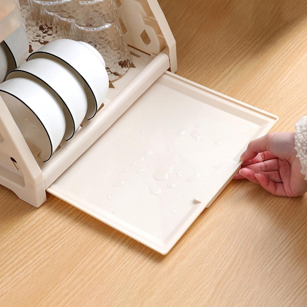 Dish Drainer Dish Drying Rack Kitchen Storage Double Layer Dish Drainer Shelf Knife Container Holder Cutting Board Stand