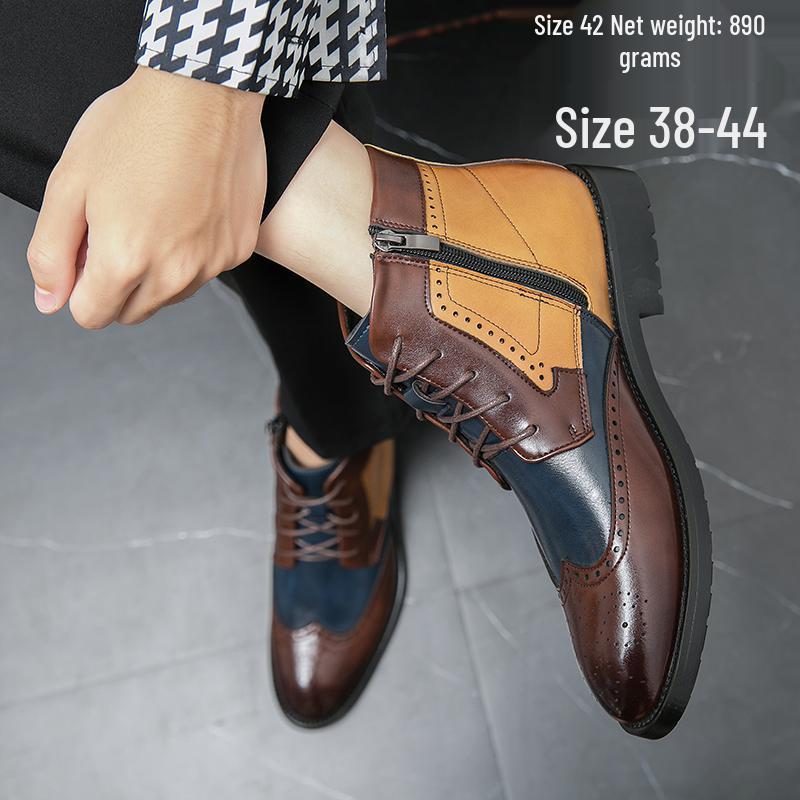 Herren-Arbeitsstiefel mit hohem Schaft, Color-Block-Leder, Spitz zulaufend, Britischer Stil