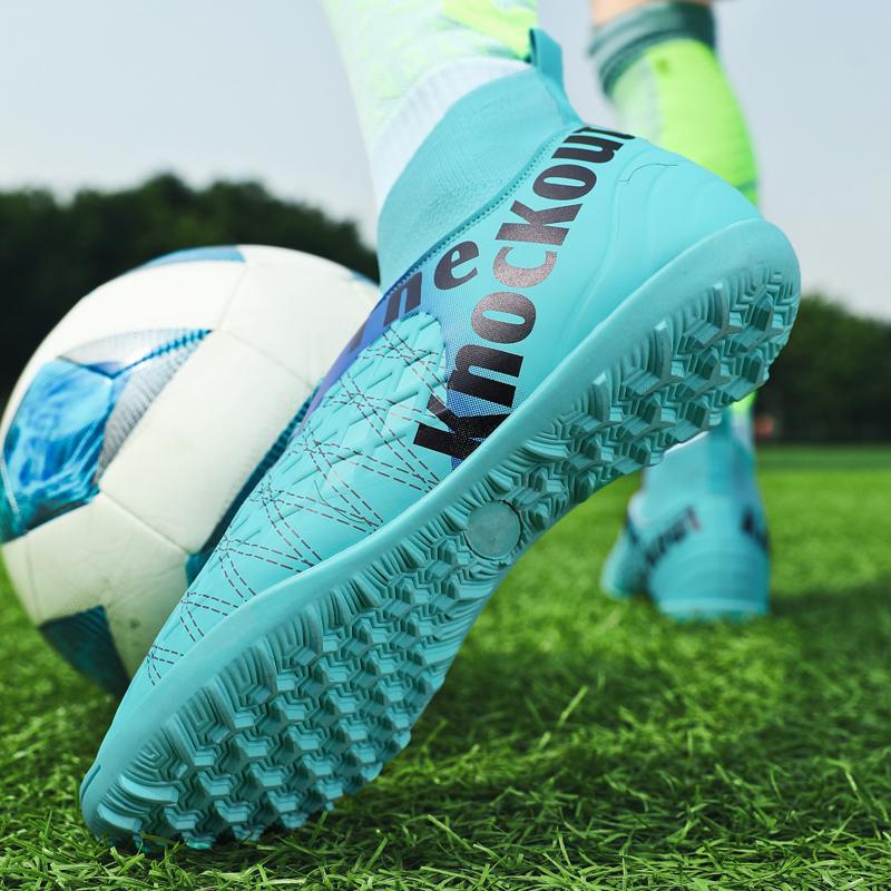 31-48 High Top High Quality Youth Soccer Shoes Broken Studs Men's Lace-up Rubber Soft Sole Big Size Soccer Boots