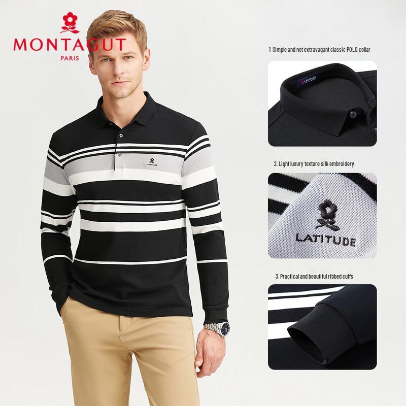 MONTAGUT Men's Business Casual Long-Sleeve Polo Shirt