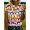 Mode Damen Blume Muster Druck T-Shirt Lustig Lässig Rundhals Kurzarm T-Shirt Sommer Damen T-Shirt