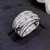Gorgeous Trendy Wide Ring Women Fashion Multi Layer Design Brilliant Zirconia Finger Jewelry for Party Trendy Accessories