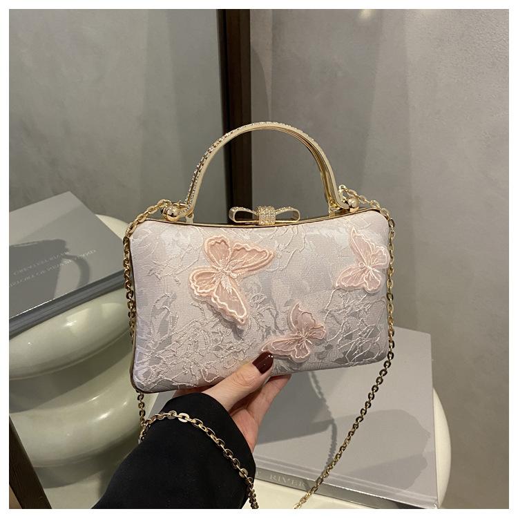 2025 New Women's Bag White Portable Small Square Bag New Chinese Jacquard Sweet Wind Butterfly Bridal Bag Dinner Bag